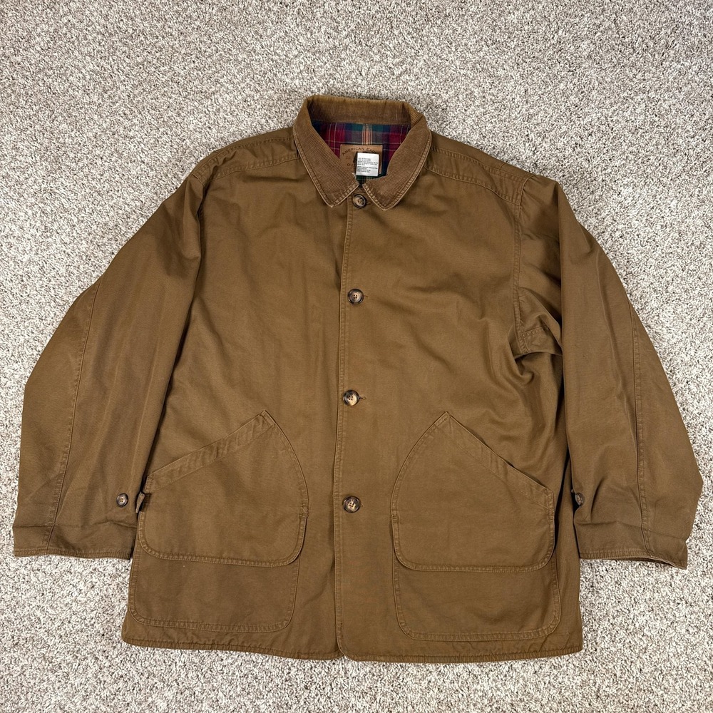 American Eagle Jacket‎ Mens XL Brown Canvas Barn Coat Corduroy Collar Flannel